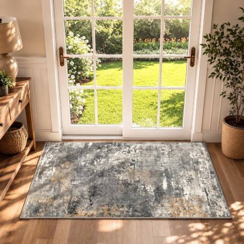 Small Washable Area Rug 2x3, Soft Non Slip Entryway Rug, Abstract Multi by ROOMISLAND