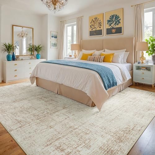 10x12 Area Rug for Living Room Bedroom: Non-Slip Modern Beige White - Image 2
