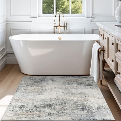 HILORUUG 3x3 Rug Square Washable: Soft Non Slip Abstract Runners Blue Grey - Image 3