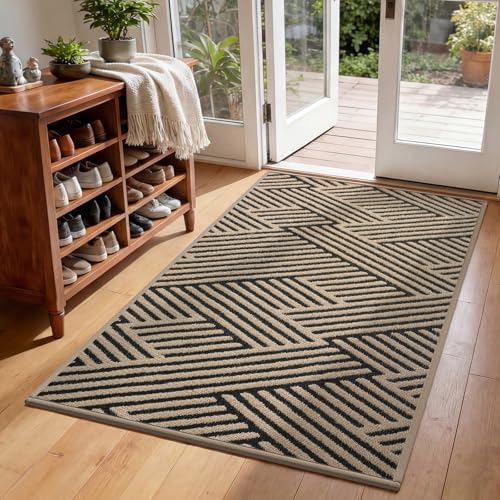 Front Door Mat Indoor Outside Entrance Non-Slip Mats Brown 36"x59" by QiCaiJia