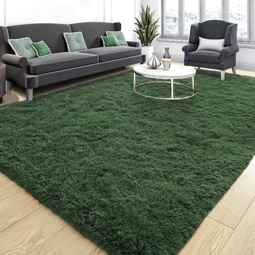 Tepook 5x8 Fluffy Dark Green Area Rugs by Tepook