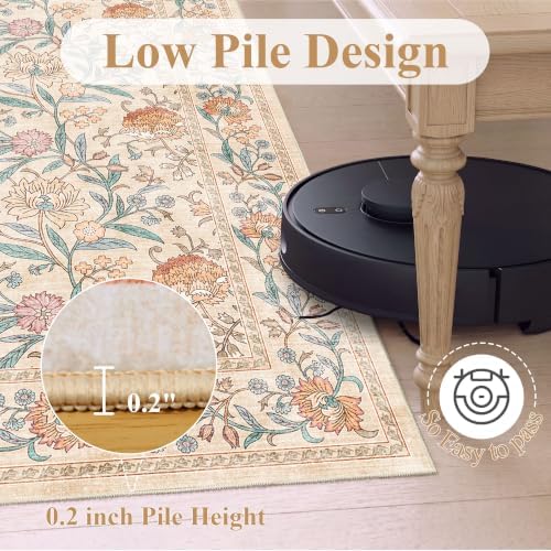 DUKINO 10x14 Area Rugs for Living Room, Washable Vintage Floral Rug - Image 7