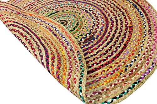 Cotton Craft Jute & Cotton Multi Chindi Braid Rug, Hand Woven Reversible - Image 6