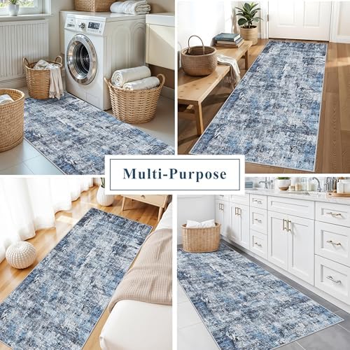 3x7 Washable Non-Slip Kitchen Runner Rug – Modern Abstract Neutral Carpet - Image 3