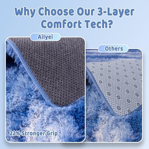 5x7 Shag Rugs for Living Room, Washable Abstract Blue - Image 7