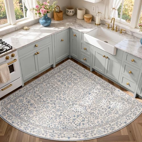 jinchan 6x6 Washable Corner Area Rug, Soft Floral Non-Slip by JINCHAN