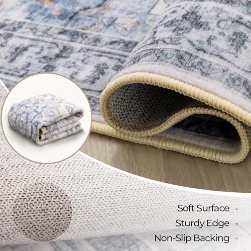CAPALOCA 9x12 Washable Nursery Girls Low Pile Area Rug Blue White - Image 4