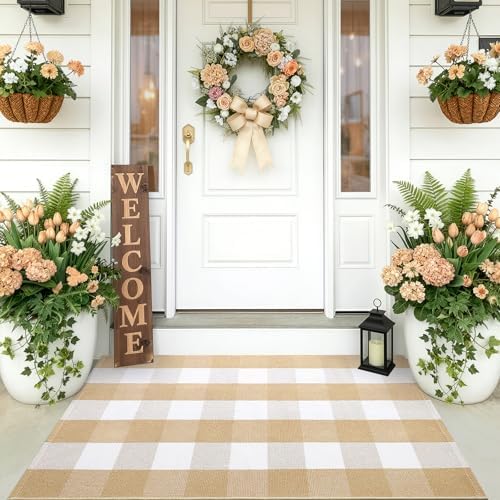 OLANLY Fall Door Mat, Buffalo Plaid Rug by OLANLY