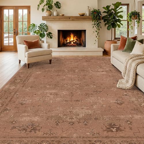 Terracotta 5x8 Washable Area Rug by TALANOVA