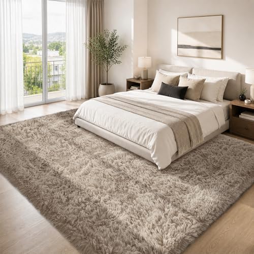 Tosuoka 8x10 Area Rugs for Living Room Bedroom, Taupe Rug Soft Fluffy Shag - Image 2