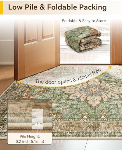 RELEANY Washable Area Rug, Brick/Brown/Green - Image 4