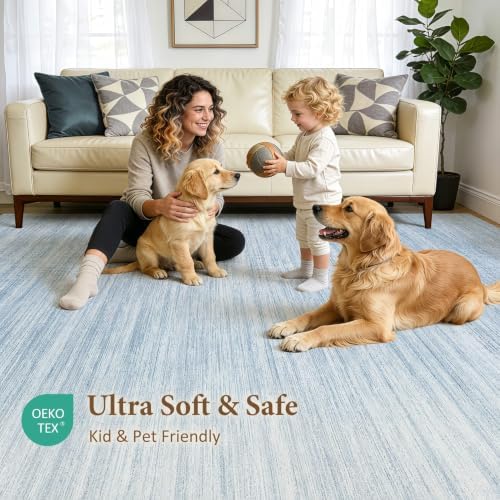 10x12 Area Rugs Living Room Washable Rug, Abstract Blue - Image 4