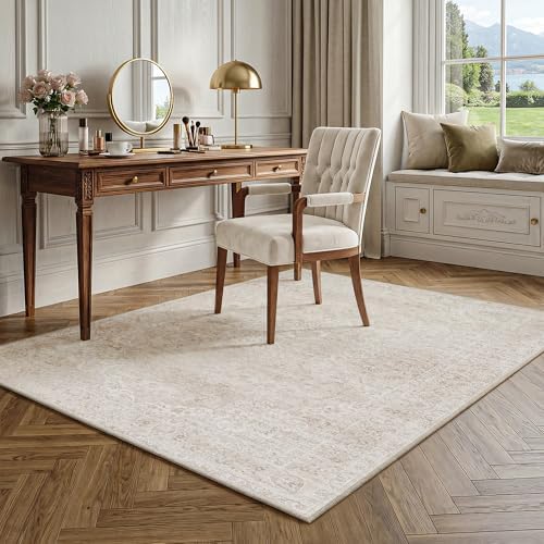 FMFUNCTEX 3x5 Washable Beige Neutral Vintage Floral Area Rug - Image 2
