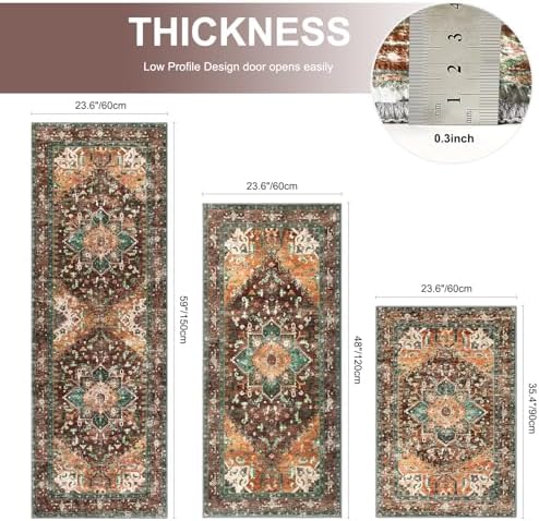 Yamaziot Washable Runner Rug Set of 3, Non-Slip Boho Hallway Kitchen Rug - Image 2