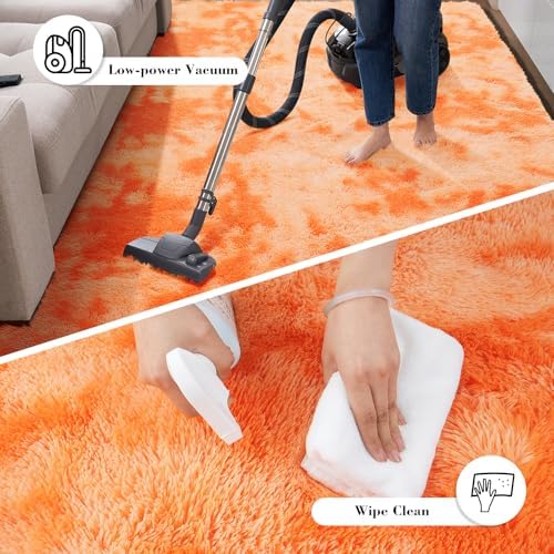 Mottled Orange 3x5 Rugs for Bedroom, Fluffy Rug Small Carpet Bedside Rug - Image 5