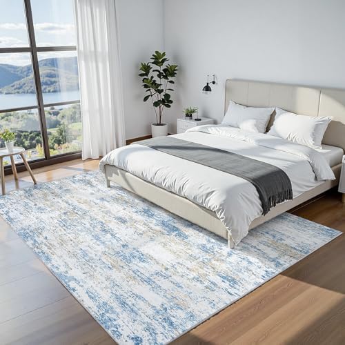 9x12 Area Rugs for Living Room: Washable Soft Blue White Abstract Carpet - Image 4