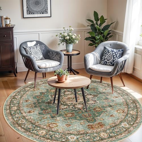 Washable Oriental Area Rug: 9ft Round Rugs - Image 2