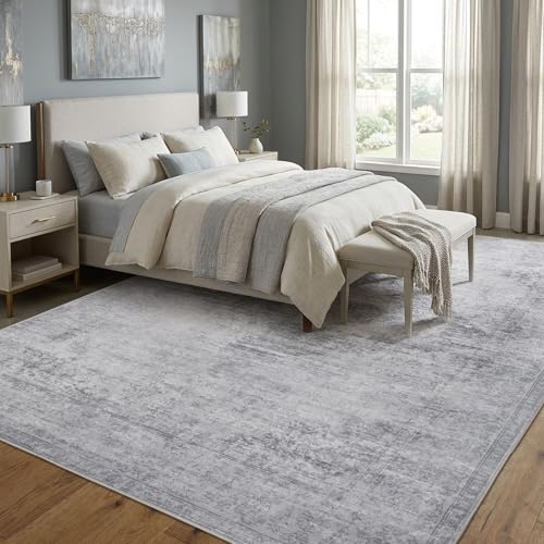 Washable Area Rug 9x12 for Living Room, Non-Slip Backing, Distressed Grey - Image 3
