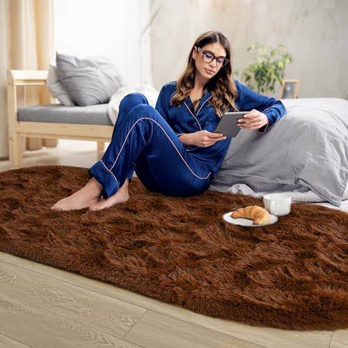 Noahas 2.6x5.3 Brown Fluffy Soft Oval Rug Non-Slip - Image 3