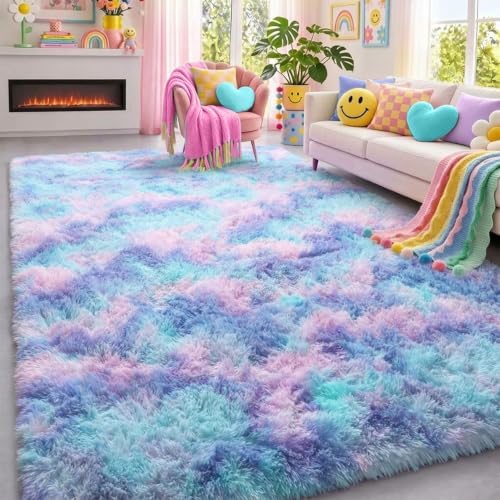 Plush Rainbow Purple Mermaid Area Rugs by PAGISOFE