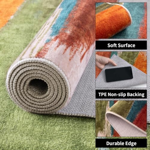Ciicool 3x5 Rugs for Entryway, Modern Abstract Washable Soft Carpet Orange - Image 3