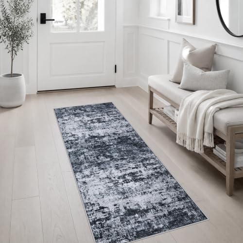 2x5 Washable Runner Rug：Modern Abstract Kitchen Carpet Black - Image 5