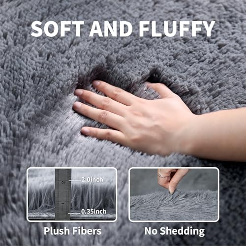 5x7 Grey Shag Rug for Bedroom, Soft Plush Fluffy Washable Carpet - Image 3
