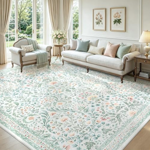 Tosuoka 9x12 Area Rug for Living Room Washable Vintage Floral Boho Soft - Image 2