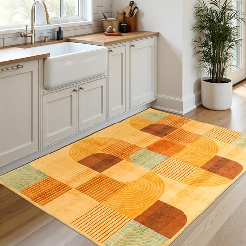 Modern Geometric Washable Large Entryway Rug Indoor, 3x5 Orange - Image 4
