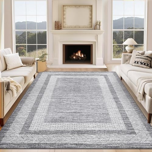 GarveeHome 10x13 Large Washable Area Rug Grey Non Slip Non Shedding Carpet by GarveeHome