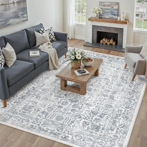 PureCozy Navy Blue Area Rug 7x9 Vintage Floral by PureCozy
