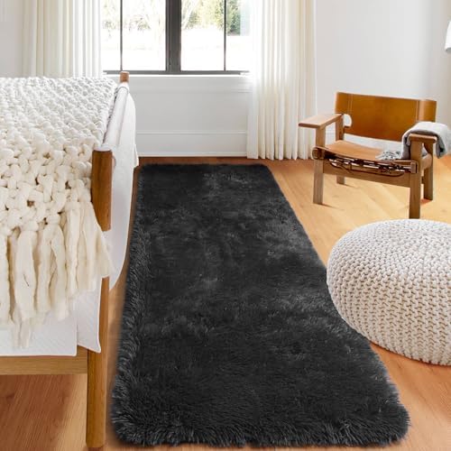 Black Runner Rugs for Bedroom Hallway, Fluffy 2x6 Bedside Soft Area Rug - Image 2