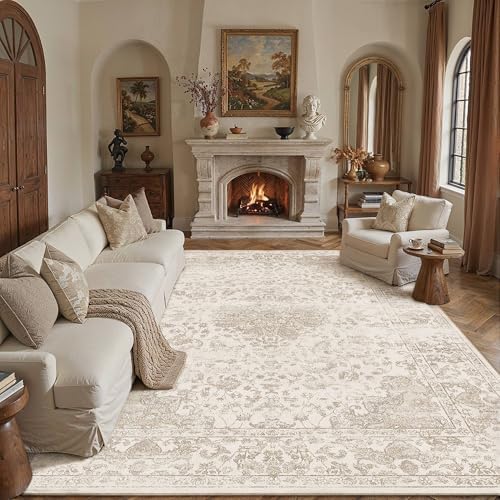 HUGEAR Light Brown 8x10 Area Rug Washable by HUGEAR