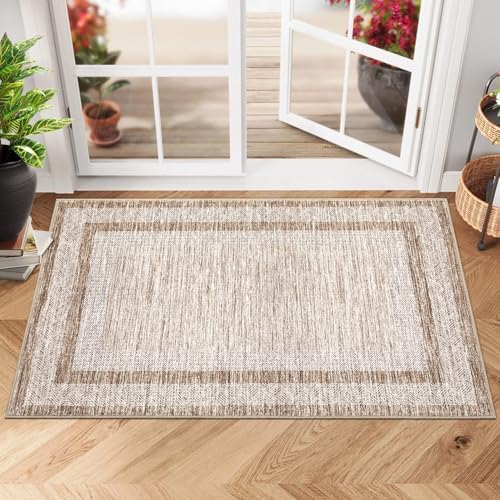 GarveeHome Modern Doormat 2x3 Distressed Bordered Washable Small Carpet by GarveeHome