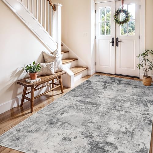 4x6 Rug Washable for Entryway: Abstract Runner for Bedroom Black Grey by HILORUUG