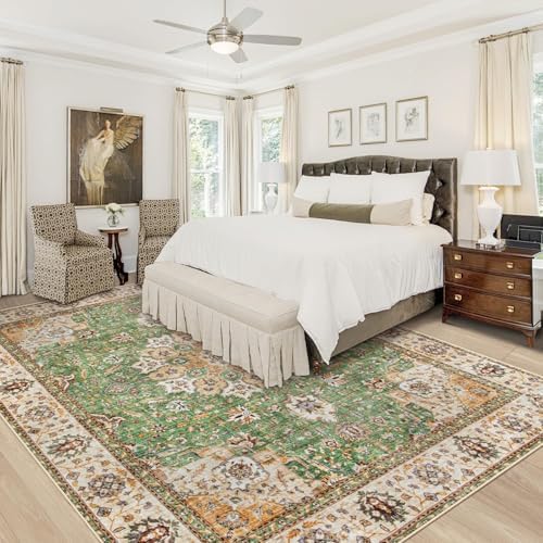 Area Rug 8x10 Washable Rug, Vintage Boho Medallion Rugs Non-Slip Soft Low Pile - Image 2