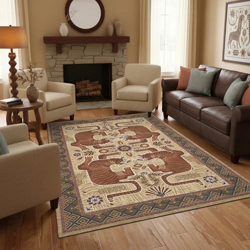 GarveeHome 4x6 Tiger Washable Rug Entryway Boho Bedroom Non Slip Vintage - Image 2