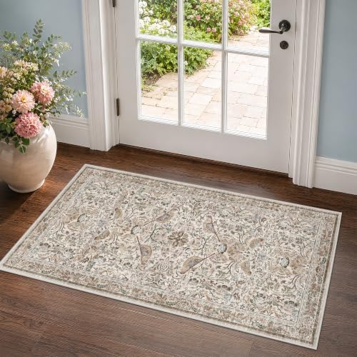 Boho Moss 2x4 Small Rugs for Entryway, Vintage Washable Low Pile & Soft Throw - Image 3