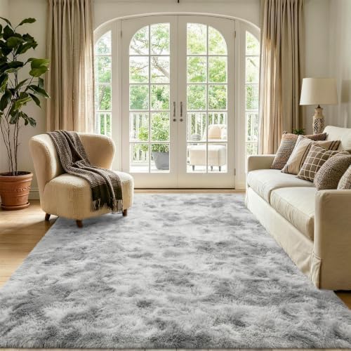 5x7 Tie-dye Grey Fluffy Soft Area Rug Non-Slip - Image 2