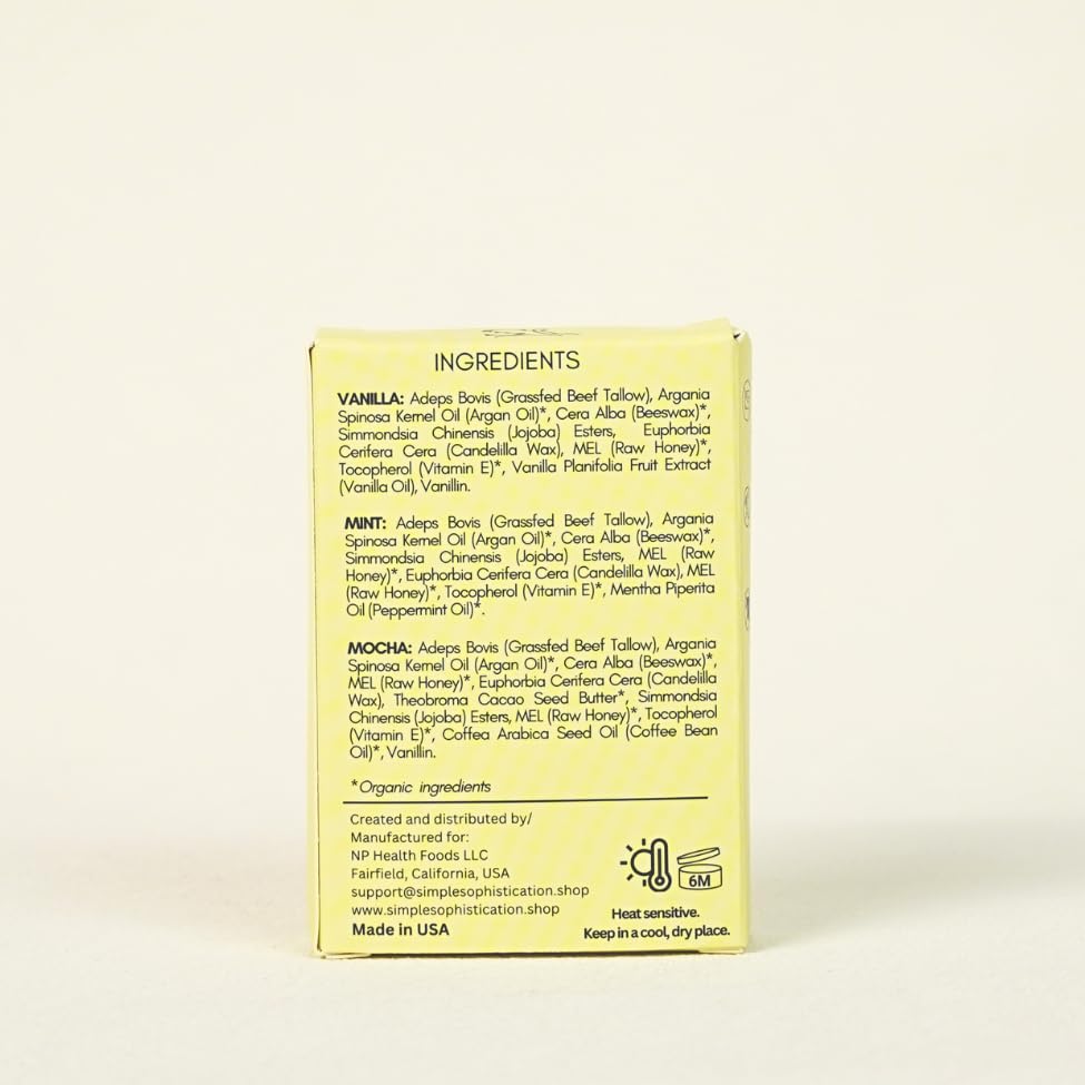 Natural Honey Lip Balm - 100%-grassfed Beef Tallow Chapstick, Organic Raw Honey & Argan Oil - Ultra Moisturizing, Conditioning, No Paraffin, Non Toxic, all Natural - 3 Pack (3x0.15 oz) Untinted