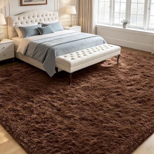 Brown 9x12 Area Rugs for Living Room, Fluffy Shag Rug Large Bedroom Carpet - Image 2