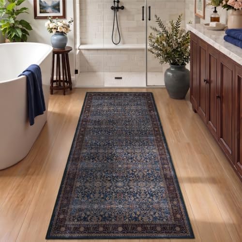 Washable Hallway Runner Rug 2'x5', Vintage Old Money, Dark Blue - Image 3