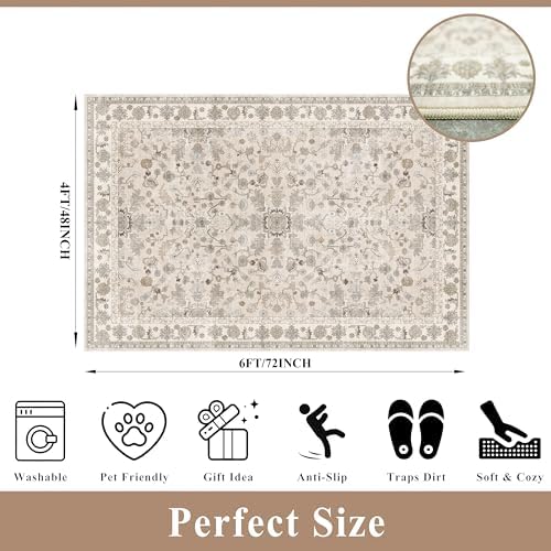 Washable 4x6 Kitchen Rug Non-Slip – Soft Stain-Resistant Low-Pile Indoor Floor - Image 2