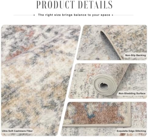 2.6x10 Washable Runner Rug:Modern Abstract Indoor Soft Carpet Taupe - Image 7