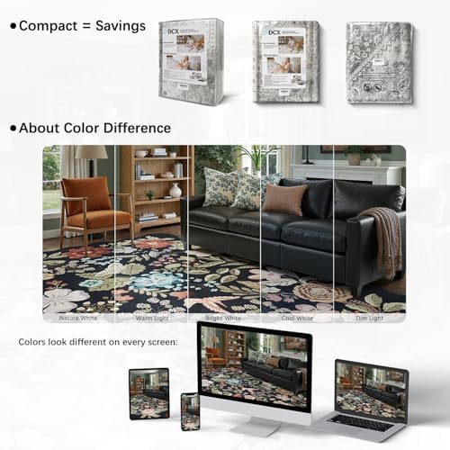 DCX Black Floral Rug 5x7, Washable Black Rug - Image 6