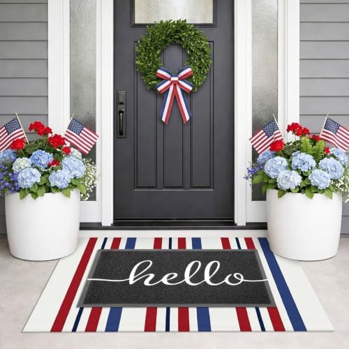KILOCOCO Patriotic Striped Rug 2.3'x3.6' Washable Woven Front Door Mat - Image 3