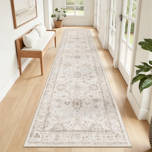 Madane Rug Runner for Hallway 2.5x10, Washable Kitchen Runner Brown/Ivory - Image 3