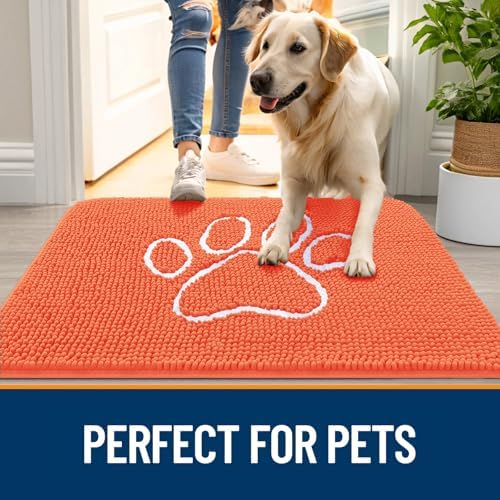 OLANLY Dog Door Mat for Muddy Paws 36x24, Paw Print Design Chenille Mud Mat - Image 6