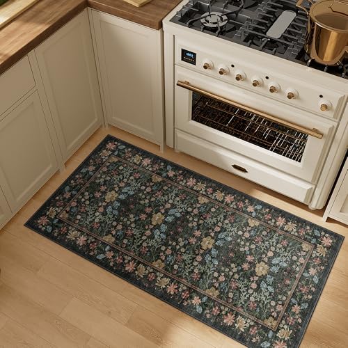DUKINO 2x4 Rug, Washable Vintage Floral Bathroom Runner Rug - Image 5