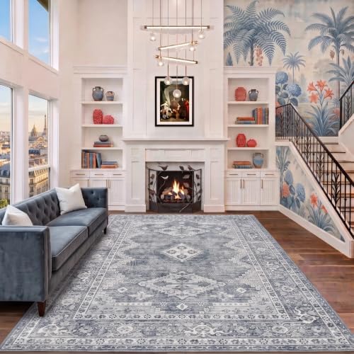 Temedara 8'x10' Wahable Rug, Modern Grey Vintage Rugs, Distressed Tribal by Temedara